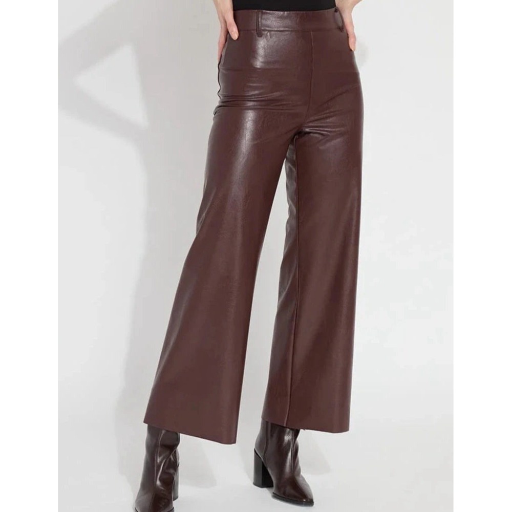 Lysse Vegan Leather Wide Leg Deep Burgundy XL Pull On Stretch Workwear Office